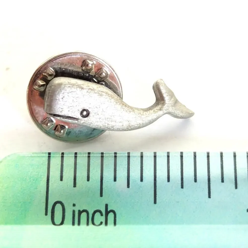 Vintage Estate Silver Tone Nautical Blue Whale Beluga Lapel Pin Brooch